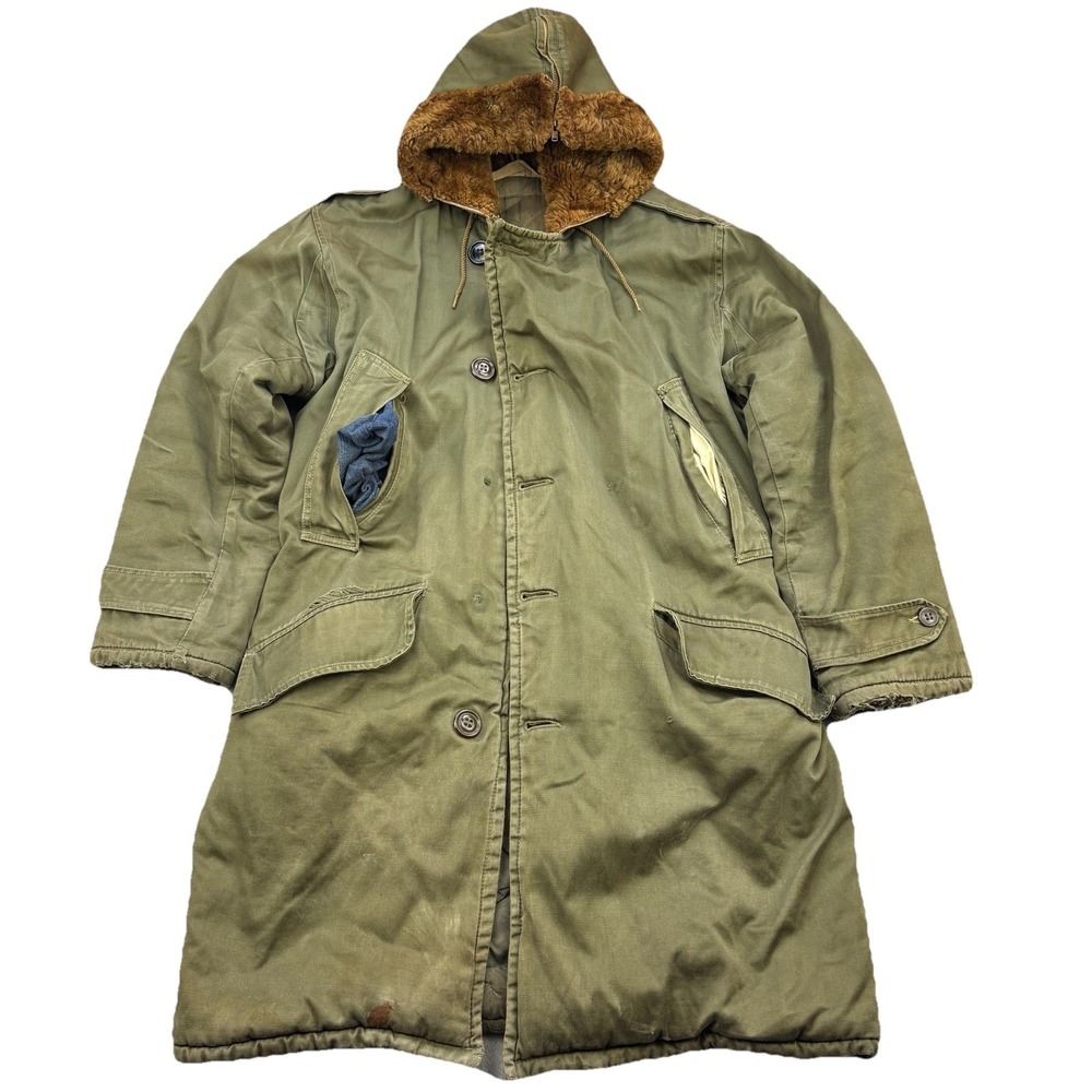 Vintage US Army Air Force B-9 Parka Jacket Mens Medium WW2 Deck Fur Hood Bomber